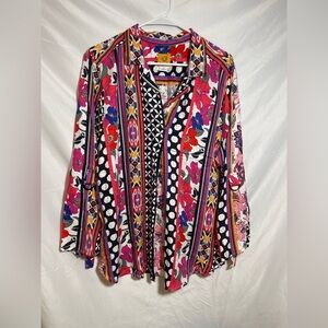 Ruby Rd. Multicolor Floral and Geometric Button Down Shirt